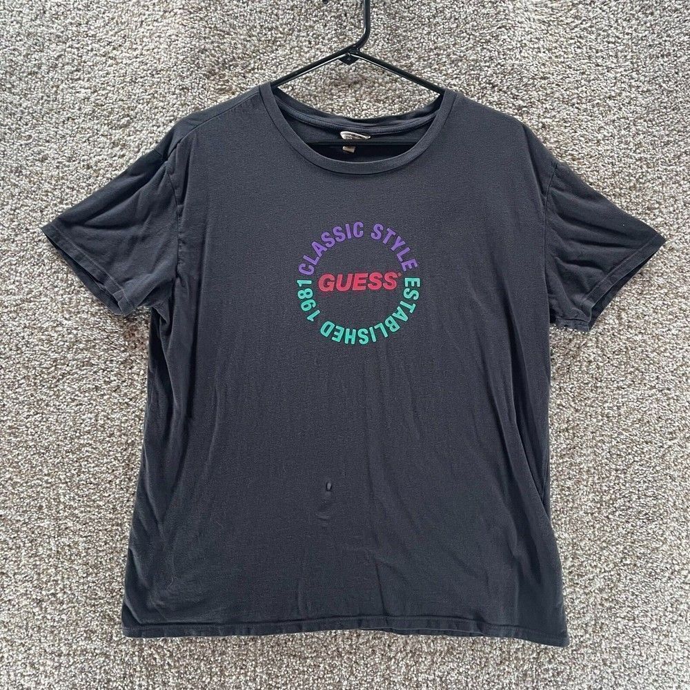 Guess Shirt Adult Extra Small Black Short Sleeve Classic Style Preppy Cotton 90s